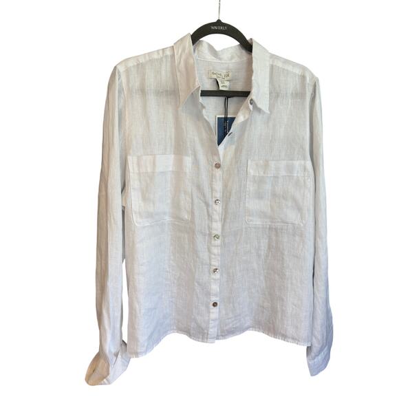 Rachael Zoe White Linen Long Sleeve Button Up |Size XL | NWT - Picture 1 of 8